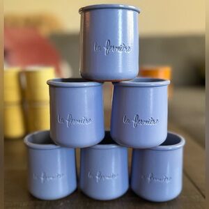 {La Fermiere} Terra Cotta 6 French Yogurt Pots Jars Periwinkle Purple Blue